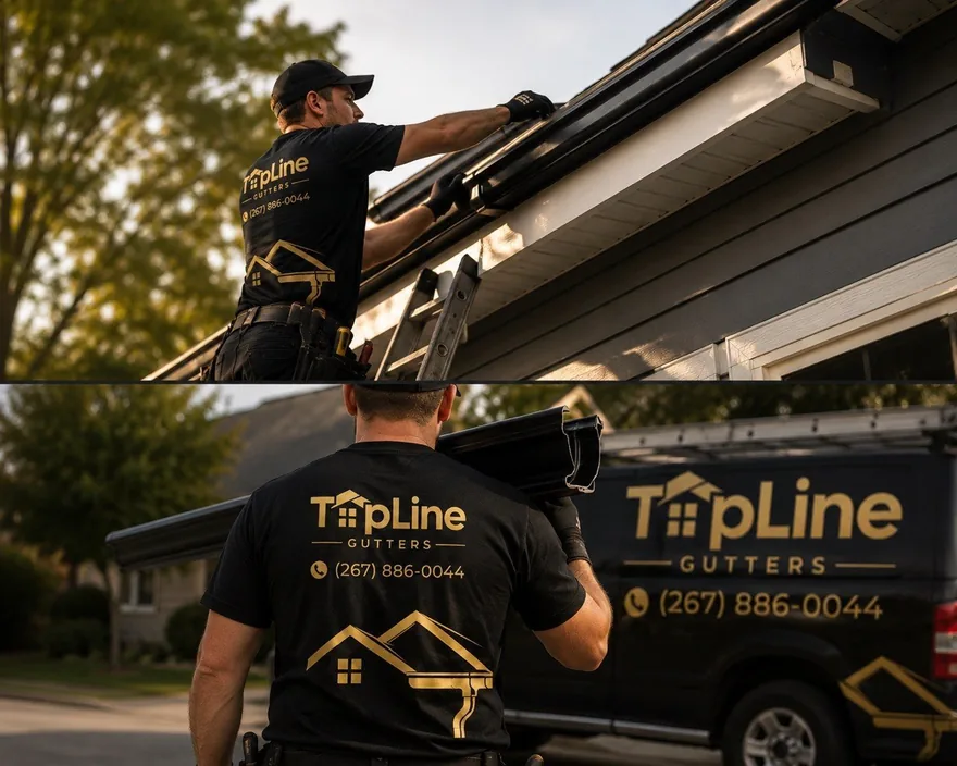 TopLine Gutters installation crew on a job in Bucks County, PA